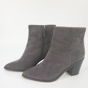 14TH & Union Womens Gray Faux Suede Pointed Toe Zipper Block Heel Booties 8 M